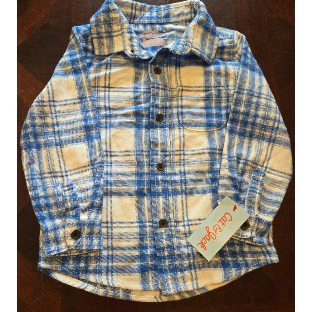 OshKosh B'gosh & Cat & Jack Toddler Boys 3T Button Down Shirt Lot Pine Plaid
